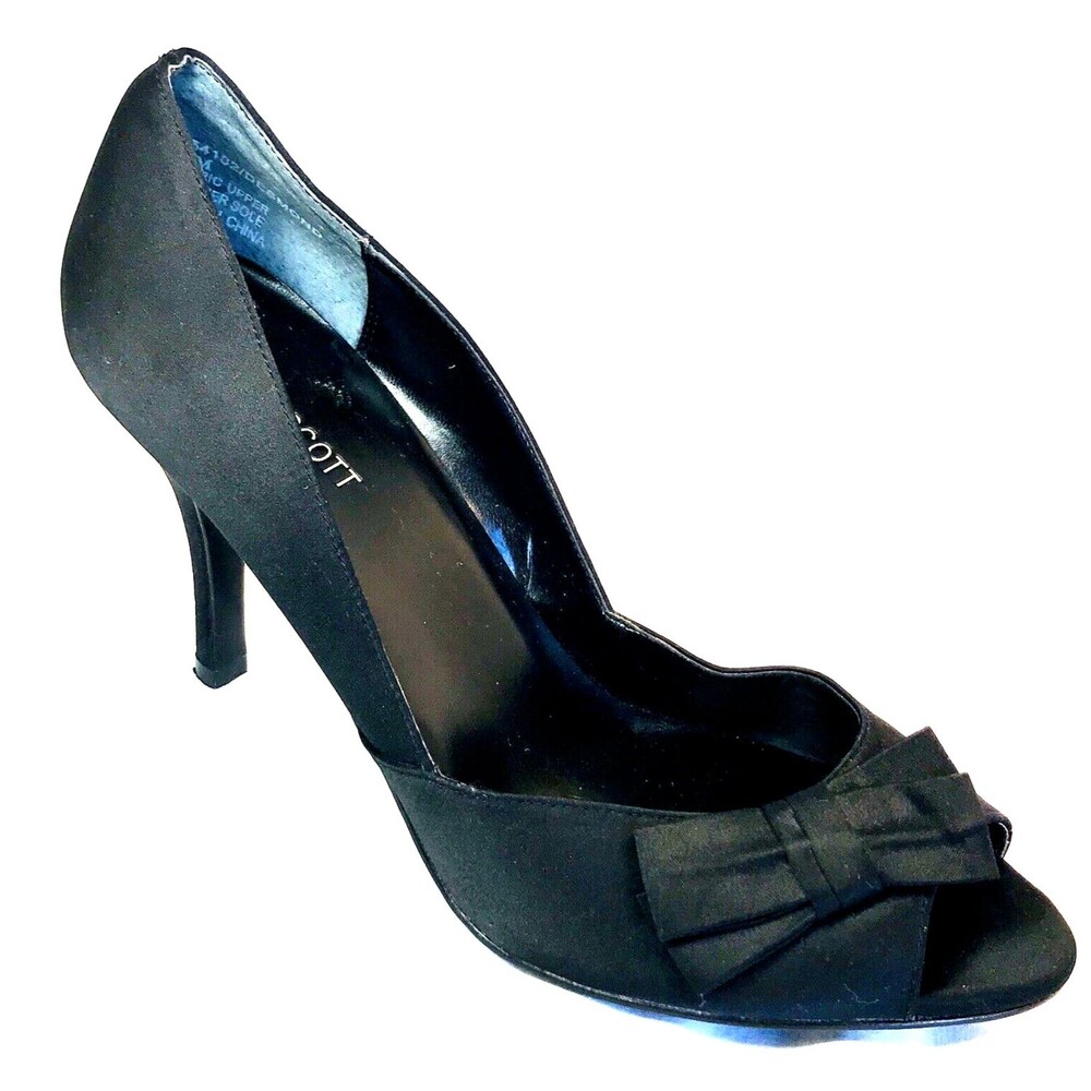 Blake Scott Stiletto Heels Bow Peep Toe 10 Black Desmond Formal Whimsigoth Party